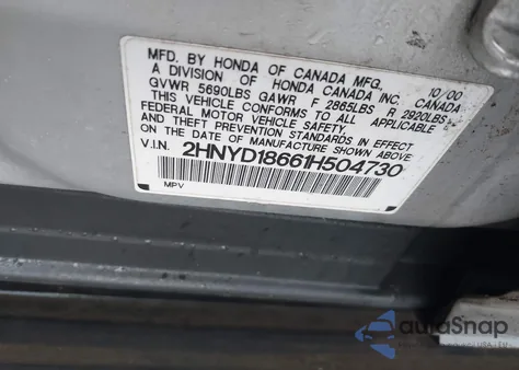 2001 Acura Mdx из США, поврежденный, VIN 2HNYD18661H504730